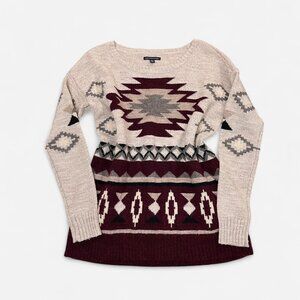 Vintage American Eagle Cream Knit Sweater – Soft off-white knit with burgundy ge